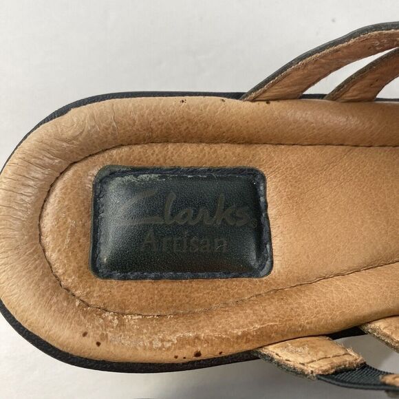 Clarks Artisan Women's Green Leather Slip On Comfort Sandals Size 9M Pre Owned - Picture 9 of 16